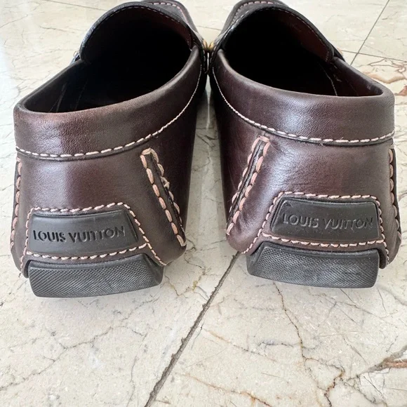 LOUIS VUITTON MENS MONTE CARLO DRIVERS- WORN 1X- SIZE 10- BROWN W/ GOLD HARDWARE - Picture 4 of 9